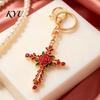 Decorative Rose Keychain Retro Rhinestone Keychain, Golden Plated Alloy Key Ring for Purse Charm Men Women, Pendant Handbags Backpacks Decoration Zinc