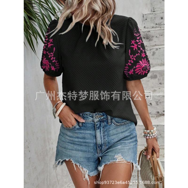 BITCED Women's Fashion Casual O-Neck Short Sleeve Blouses & Shirts