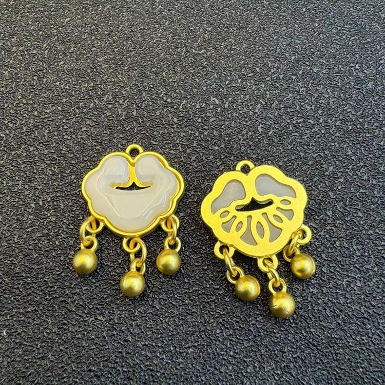Gilded Ping An Lock Fortune Bell & Ruyi Pendant for Bracelet/Necklace