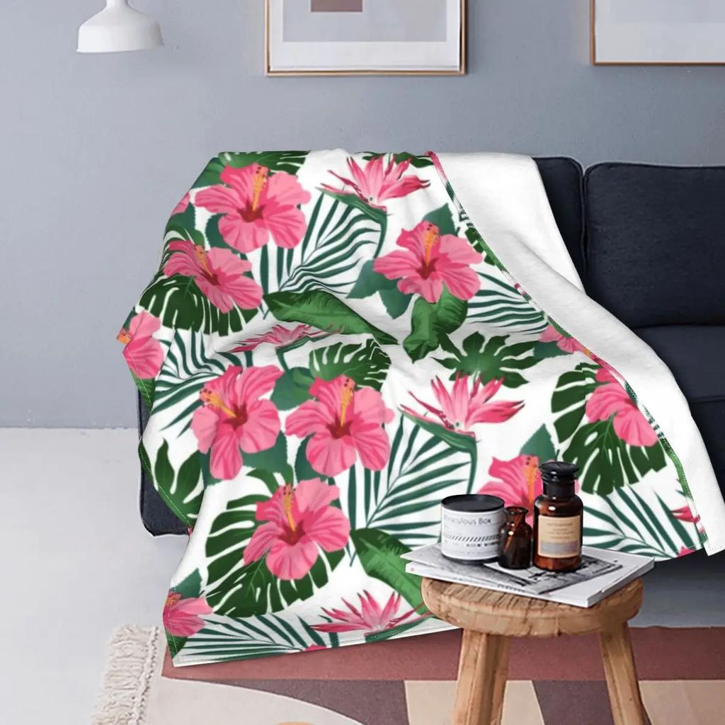 Green Leaves Plant Flannel Throw Blanket All Season Warm King Queen Size Super Soft Lightweight Blanket for Bed Living Room Sofa