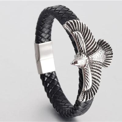 Mens Leather Braided Bracelet Magnetic Buckle Retro Bracelet Domineering Eagle Bracelet