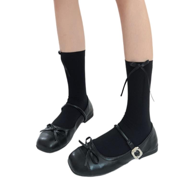 Ballett Elegante Samt Over-the-Calf Lange Socken für Damen Mädchen Süße Band Schleife Einfarbig Oberschenkelhohe Strümpfe
