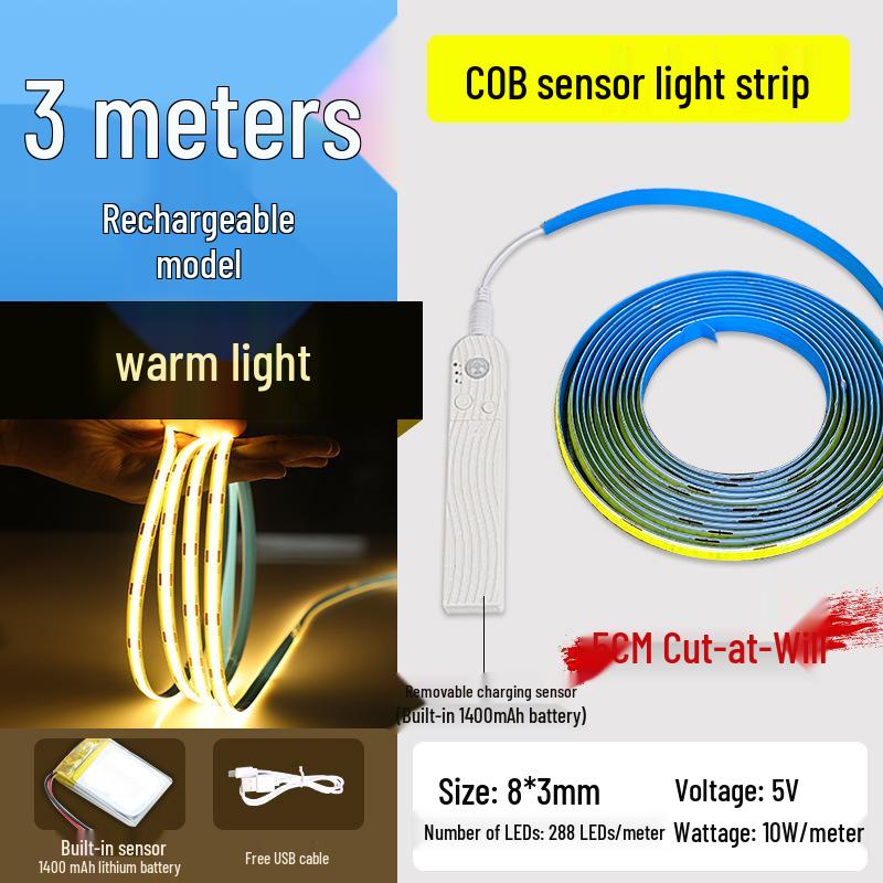 USB Rechargeable Motion Sensor LED Strip Light: Ultra-thin, Self-Adhesive, Wireless Night Lighting