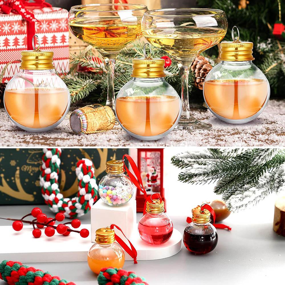 36Pcs Christmas Drink Balls Clear Shot Glass Ornaments Christmas Tree Fillable Plastic Xmas Water Bottle Bulbs for Holiday Party