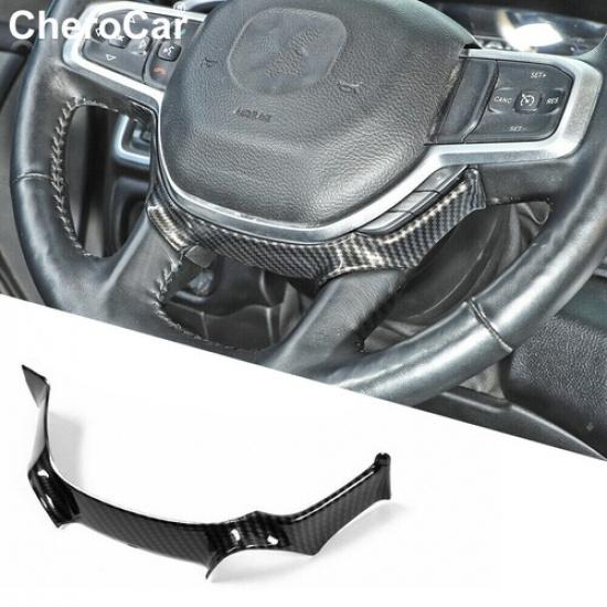 For 1500 Dodge Ram 18+ Carbon Fiber Steering Wheel Frame Trim Cover Accessories