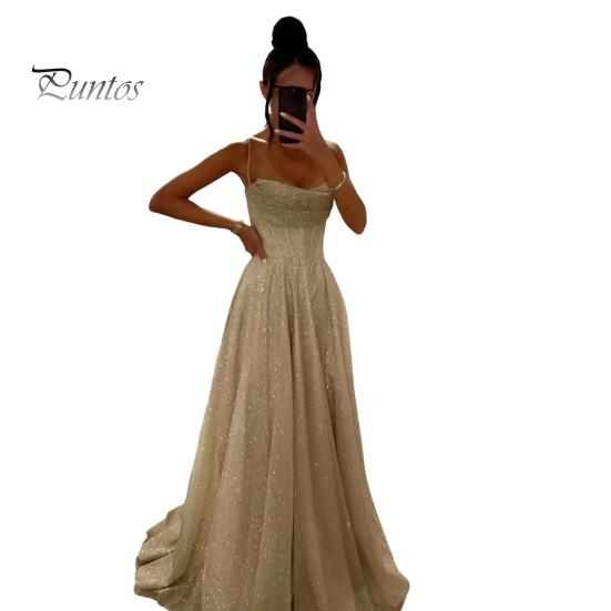 

Свадебное платье для выпускного вечера, вечернее платье с открытой спиной, на тонких бретельках, с пайетками, без рукавов, А-силуэта, длиной до пола, бальное платье с глубоким вырезом, плиссированное коктейльное платье M