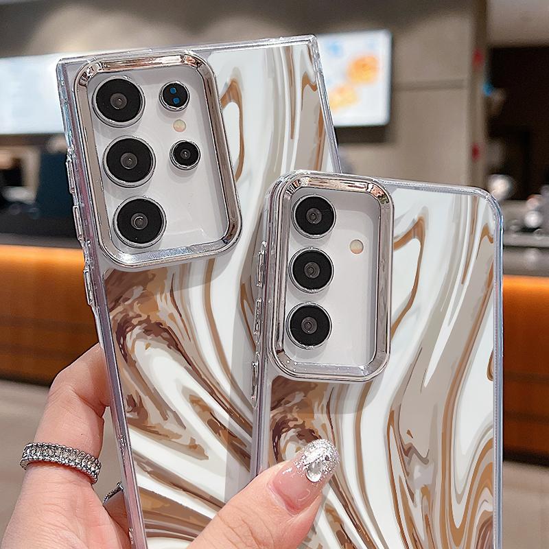 Watercolor Marble Case For Samsung S26 S25 Ultra S24 Plus S23 S22 S21 FE A54 A55 A16 A36 A56 A17 A37 A57 5G Plating Lens Clear Soft Cover