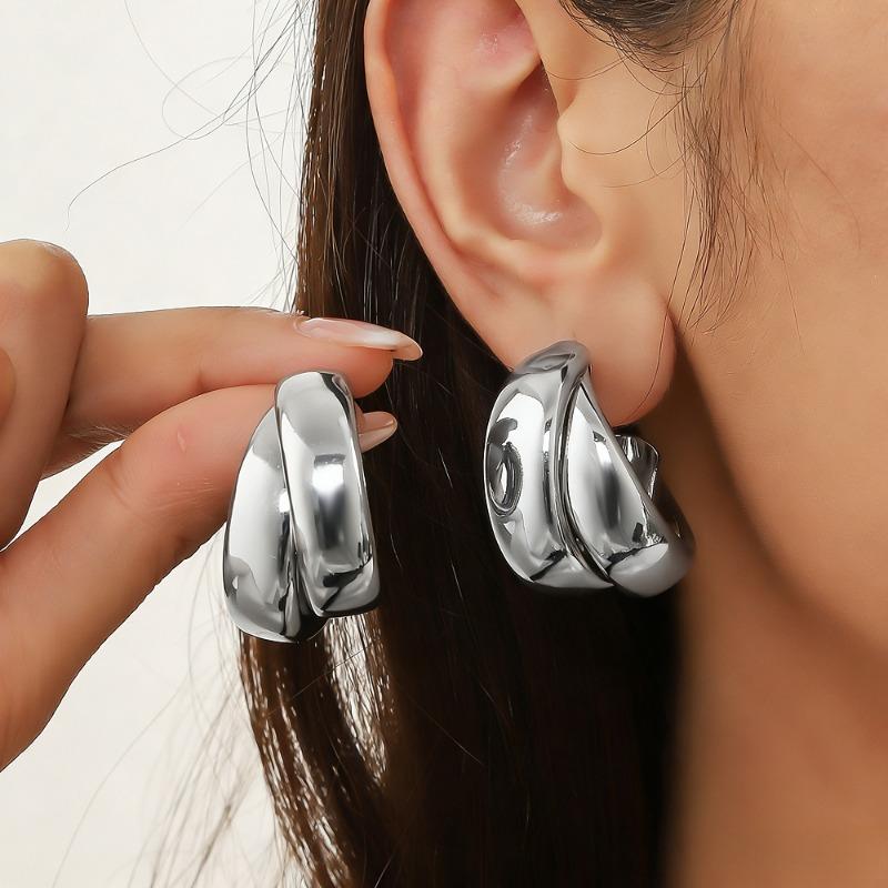Elegant Double Layer Gold Chunky Hoop Earrings for Women Fashion Exaggerated Smooth C-Shaped Drop Earring Statement Jewelry Gift
