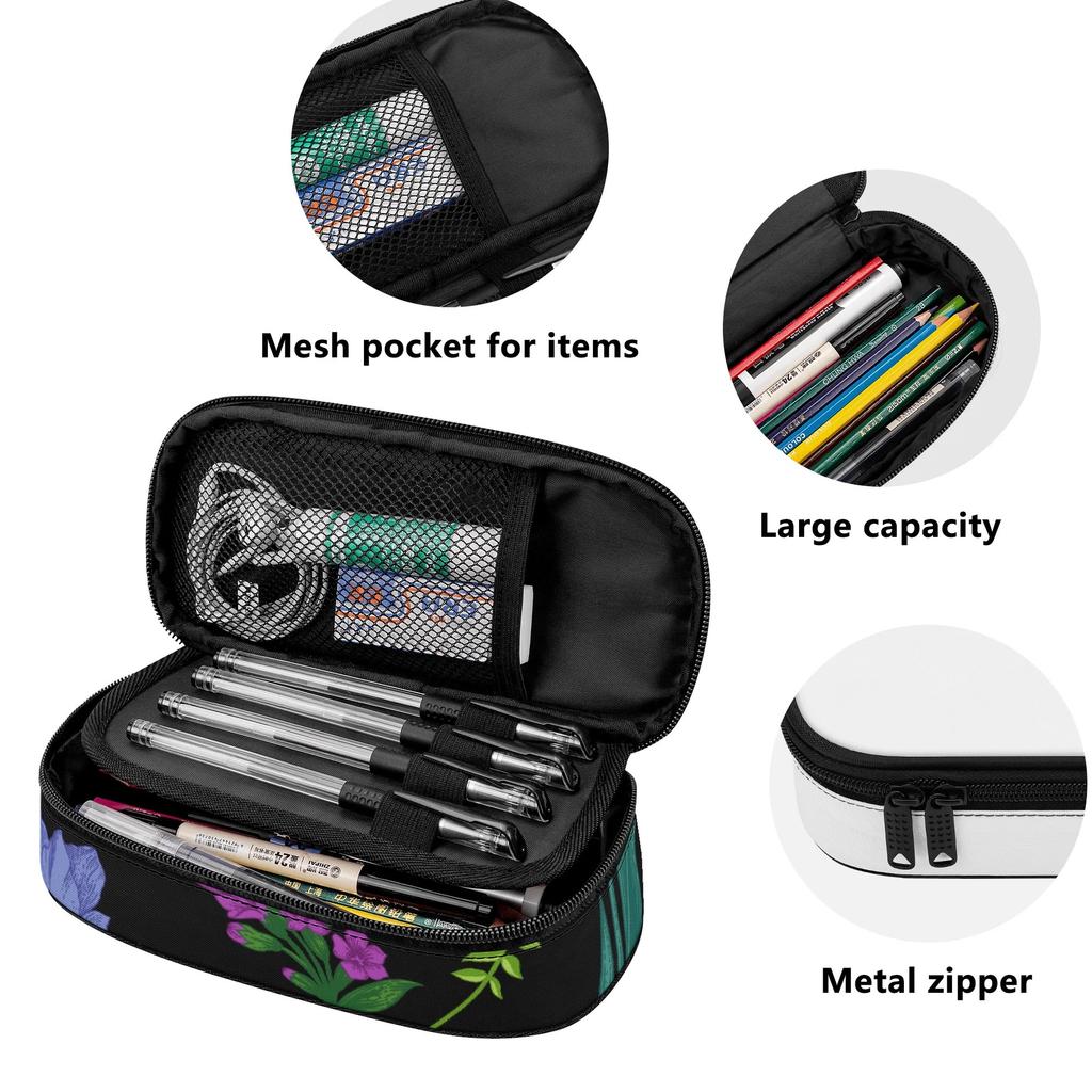 Pen Case Portable Wear Resistant Polyester Zipper Closure with Mesh Pocket Removable Divider and Pen Slots for School and Study