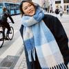 Female Korean Style Cashmere Scarf Long Tassel Gradient Tie Dye Scarf Rainbow Winter Plaid Shawl