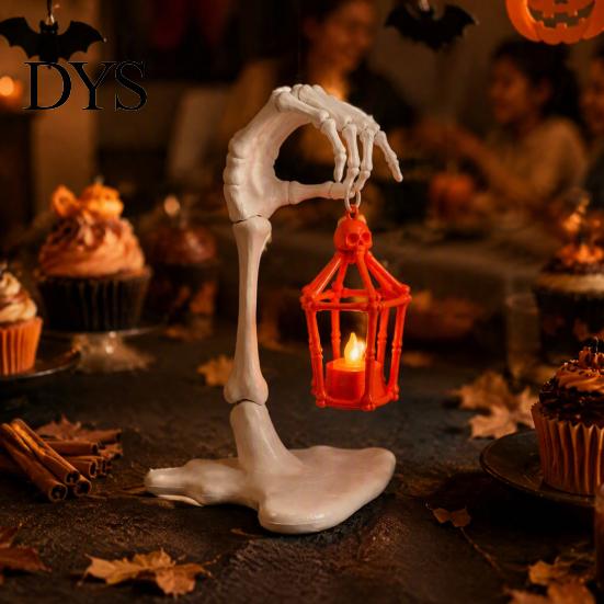 Unique Holiday Gift for Horror Fans Skeleton Arm Lantern, 3D Printed Halloween Hand Holding Light Up Lantern Spooky Bone Candle with LED Indoor