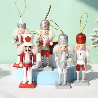 5pcs Wooden Nutcracker Ornament 13cm Soldier Figure Christmas Tree Pendant Desktop Decoration  Xmas Decor Statues Gifts