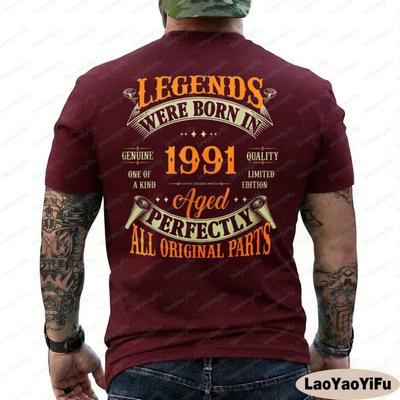 T-shirt 35ème Anniversaire Légendes Vintage Nés en 1991 35 Ans T-shirt Le Cadeau pour Papa Vêtements Manches Courtes d'Été Vêtements Homme