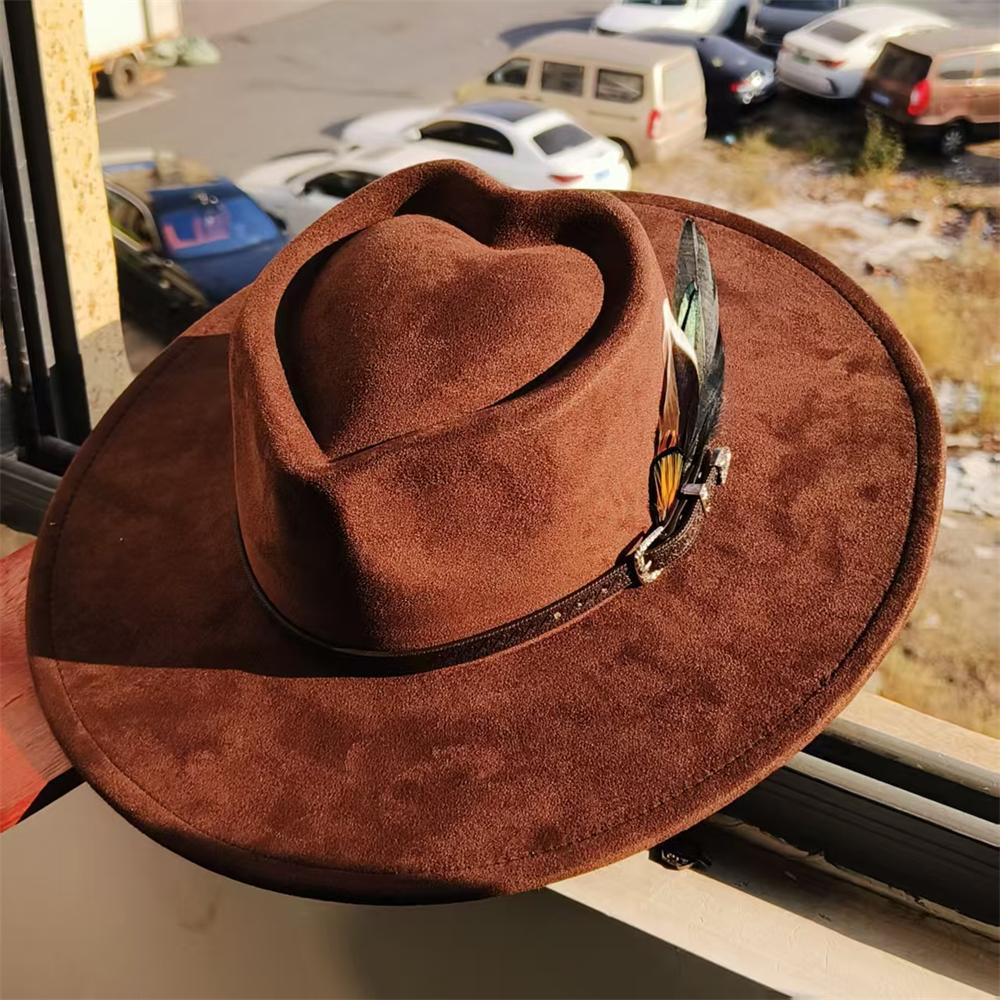 

2026 Heart top Vegan Suede fedora hat Wide brim feather women gift heart crown suede hat love top hat church hat sombrero hombre 56-58