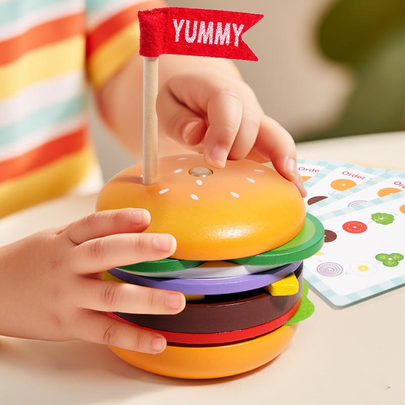Kids Food Wooden Set With Sandwich And Burger For Interaction Play Learning And