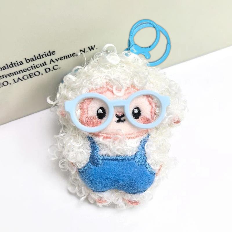Fluffy Plush Sheep Keychain Soft Curly Fur Adorable Overalls Backpack Pendant Travel Souvenir Gift for Teen Girls
