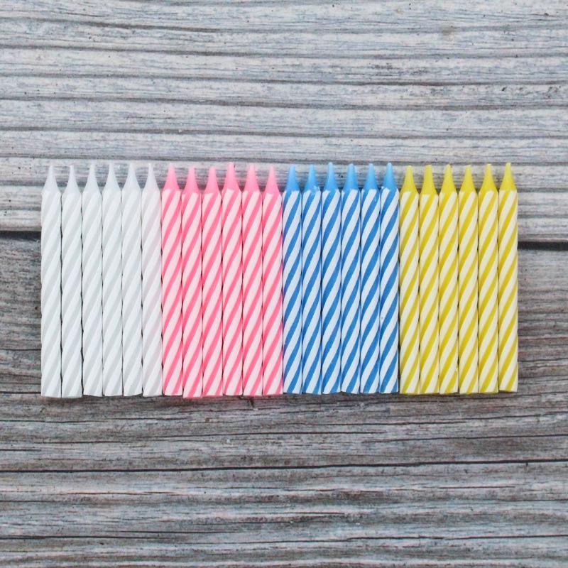 New Product Boxed 24 Threaded Birthday Cake Small Candles Colorful Striped Party Decoration Candles Without Base