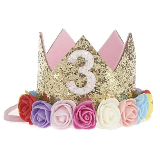 Baby Girl Crown Letter Shiny Sequins Flower Headwear Birthday Festival Headband