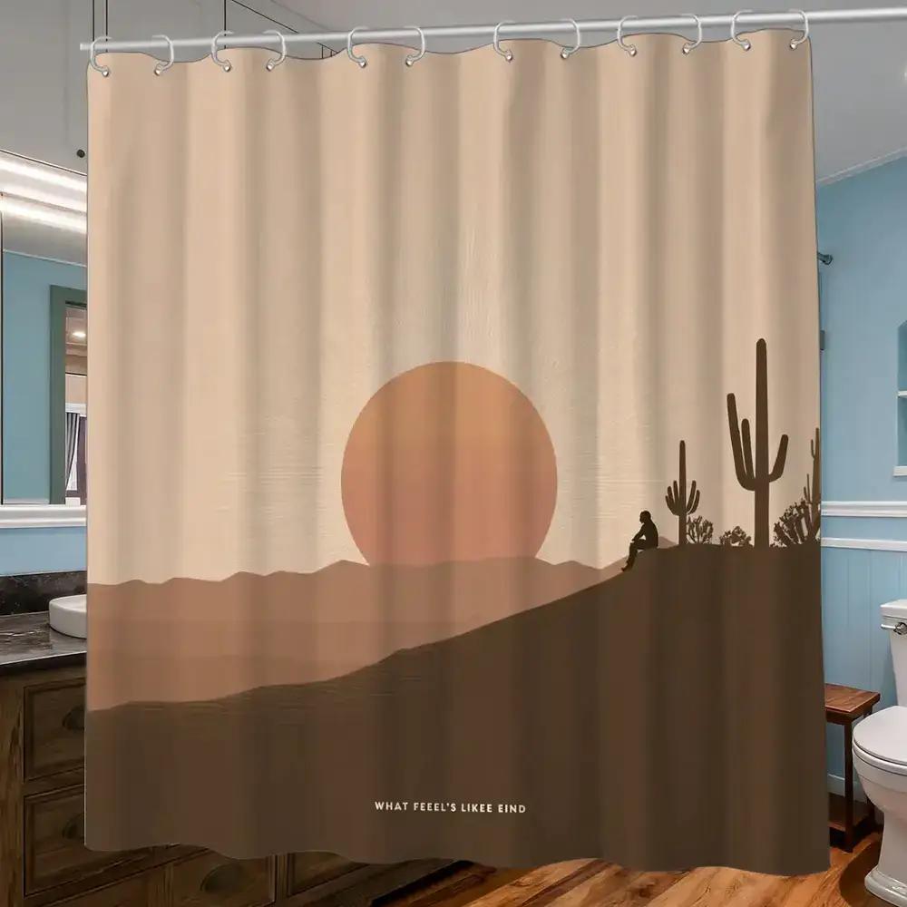

1Pc Bathroom Shower Curtain, Desert Adventure, Bright Sun Shower Curtain, With 12 Hooks, Bathroom Curtain For Home Decor W60H190(CM)-1 Pcs