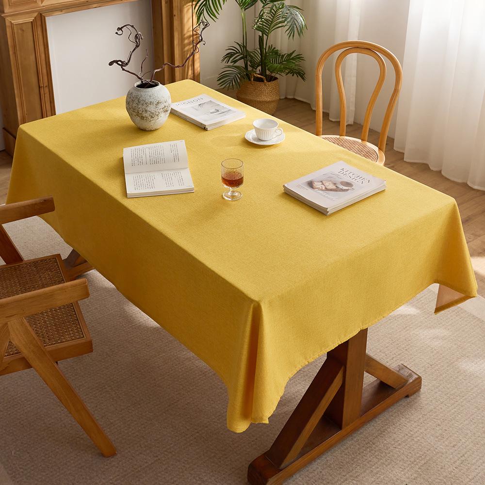 Modern Chinese Style Cotton Linen Tablecloth - Solid Color Rectangular Design for Dining or Tea Room