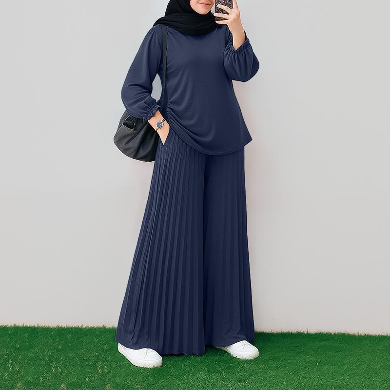 ZANZEA Women Long Sleeve Blouse and Pants Casual Two Piece Suit Set Muslim