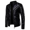 European Men's Stand-Up Collar Solid Color Motorcycle Leather Jacket, Autumn/Winter 2023, Code B041.