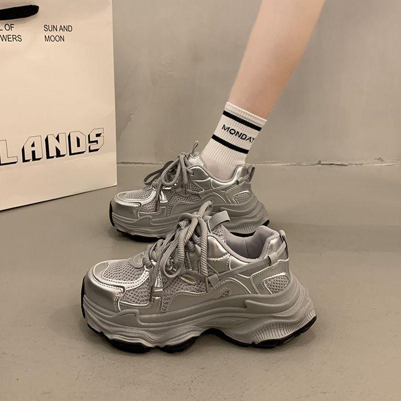 Muffin Thick-soled Dad Shoes for Women's Summer Small People Increase In Height, New Mesh Breathable Casual Sports Shoes