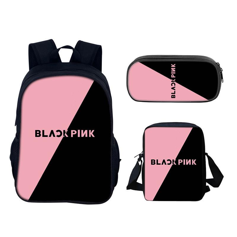 Set de Mochila Estudiantil Blackpink con Material de Nylon y Diseño Creativo para Uso Diario