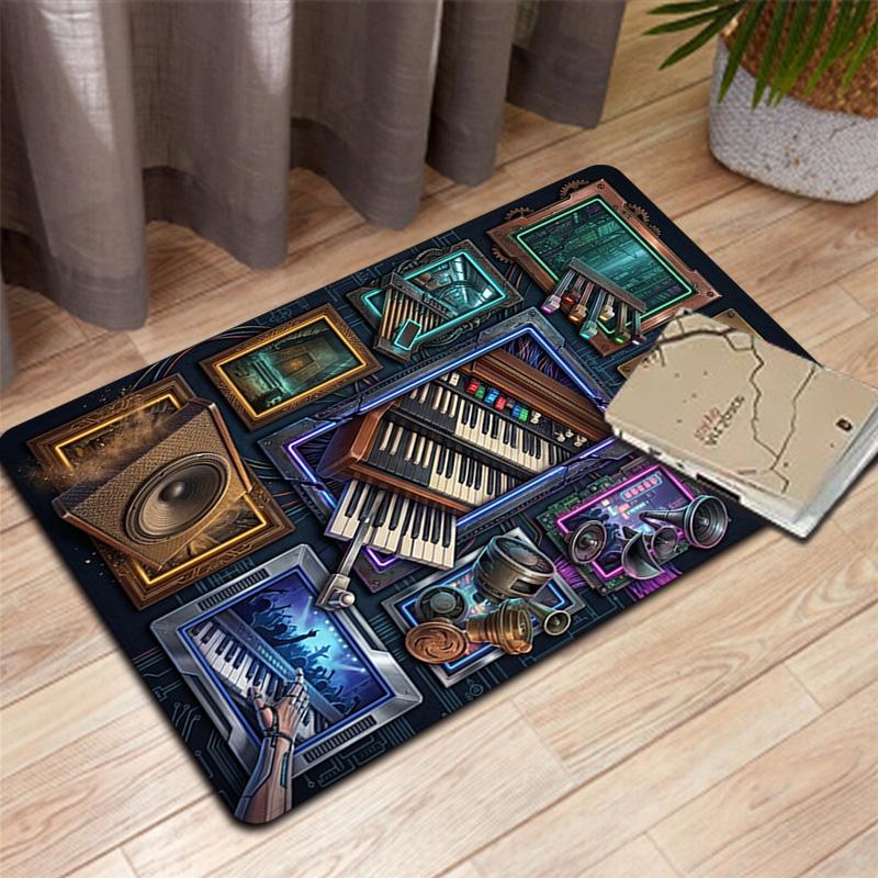 Cyberpunk Music Instruments Pattern Rug Floor Mat for Living Room or Bedroom Soft and Comfortable Carpet a Gift for Birthday and Holiday.