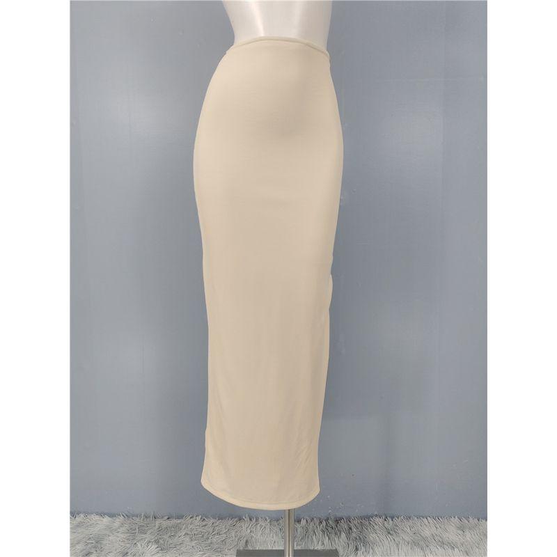 Export Single 2025 New Arrival Stretch Skinny Sheath Fold Split Gas Field Full Open High Waist Skirt Mid-Length Skirt