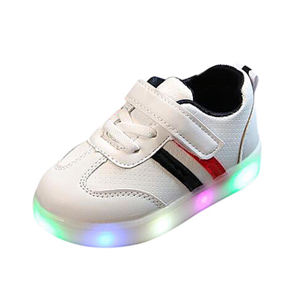 High-quality Luminous Sneakers For Kids With Striped Pattern And Eye-catching Led Features