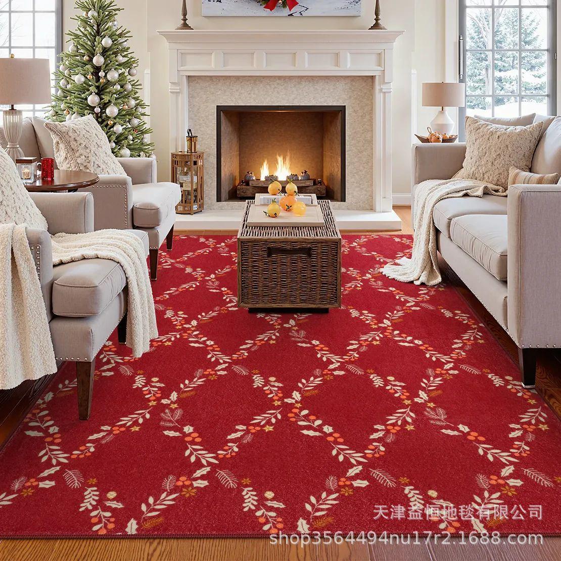 

American Christmas Living Room Carpet Home Decoration Large Area Lint-free Rugs Bedroom Bedside Antiskid Easy Cleaning Foot Mat 60x90cm