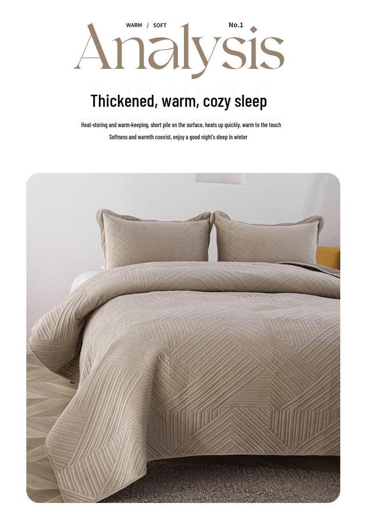 Solid Color Crystal Velvet Quilted Bedspread 3-Piece Set - Casual Home Bedding Blanket