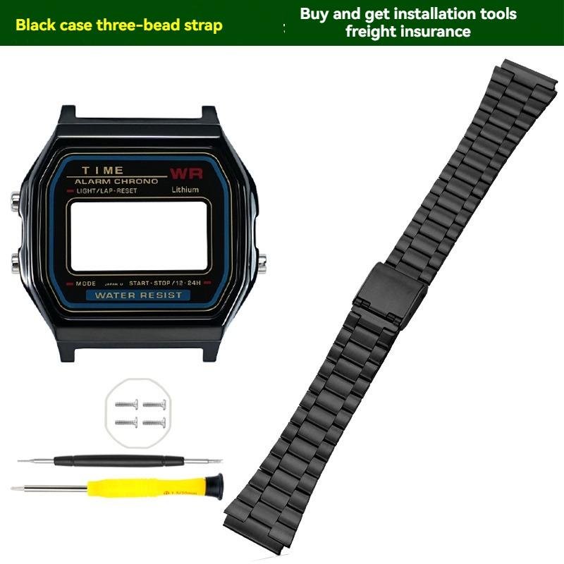 ONEMetal Modifikační sada pouzdra hodinek pro Casio A158 A159 A168 AW158 A158WA A159W-N1 Pouzdro a řemínek z nerezové oceli Kovový kryt hodinek RámečekMN