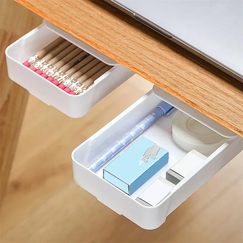 Self Adhesive Storage Drawer Box Makeup Pencil Tray Desk Hidden Under Desk Stand Self-adhesive Under-drawer Storage Boxes