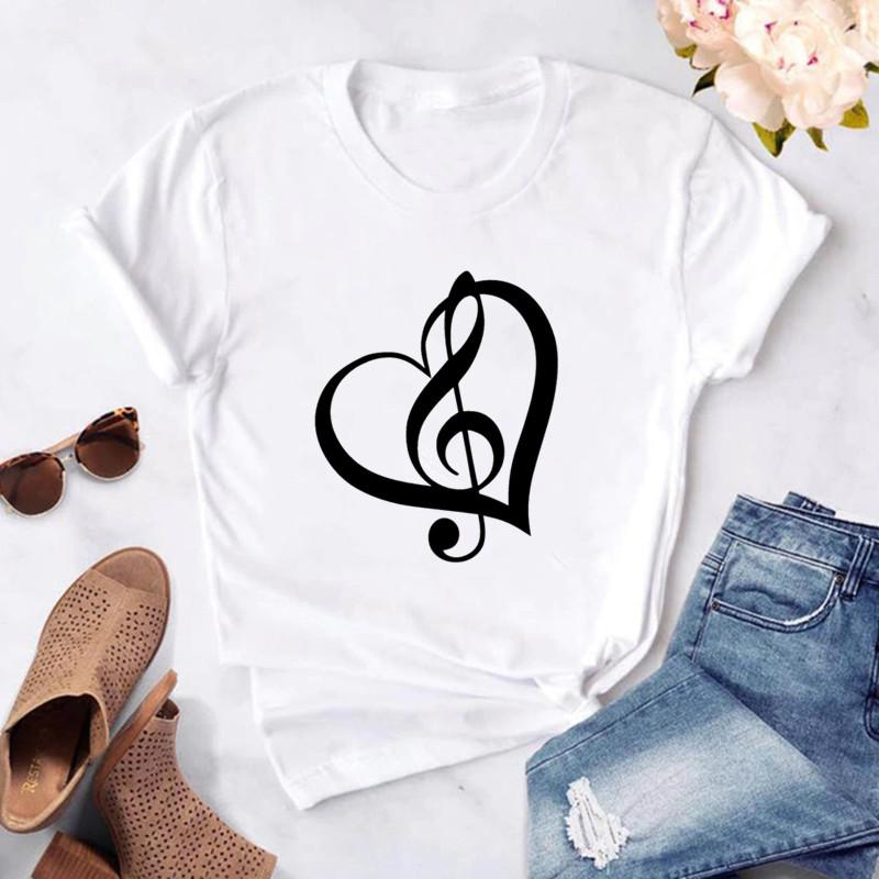 2025 New Women T Shirt Music Note Printed Tshirt Female Summer Casual Short Sleeve O-neck T-shirt Tops Tops for Women