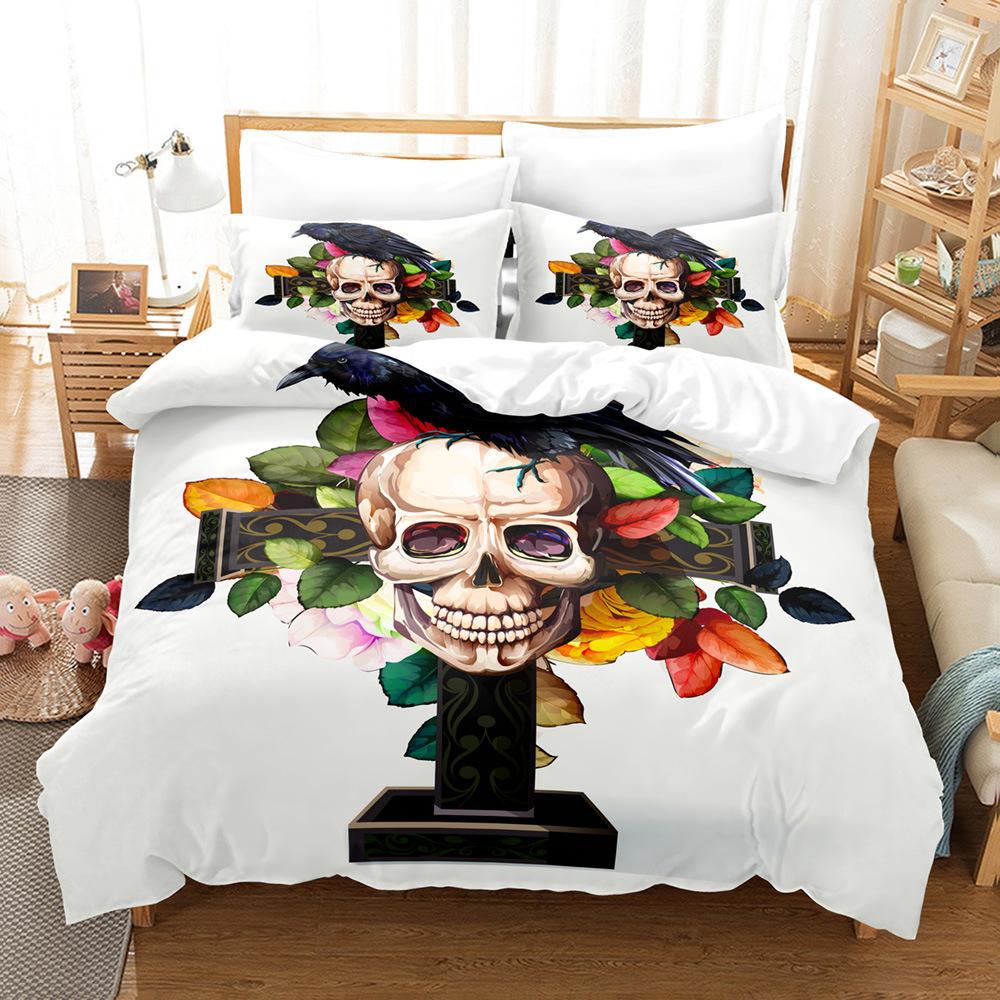 Schädel High Definition Digitaldruck Heimtextil Bettlaken-Set Bettlaken Bettbezug Horror-Thema Bettwäsche Studentenwohnheim Dreiteiliges Set