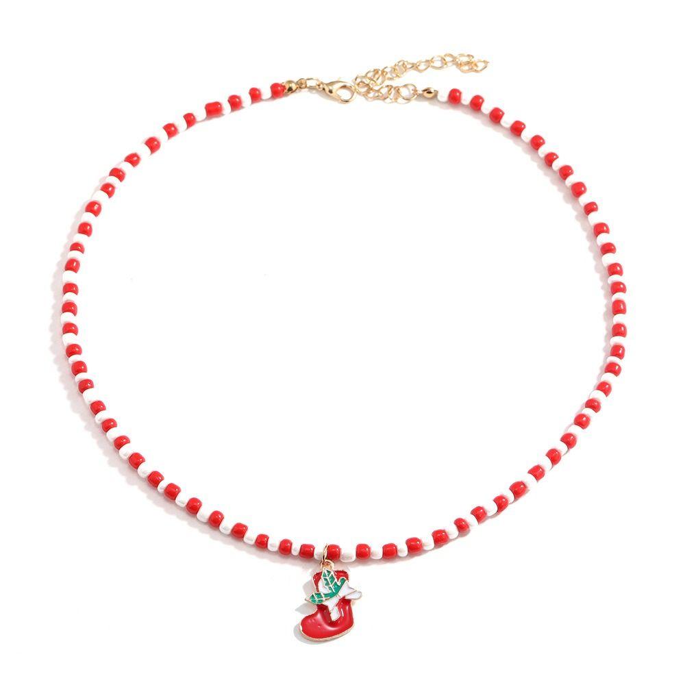 Santa Rice Beaded Chain Clavicle Chain Cartoon Pendant Choker All-match Christmas Necklace  Women