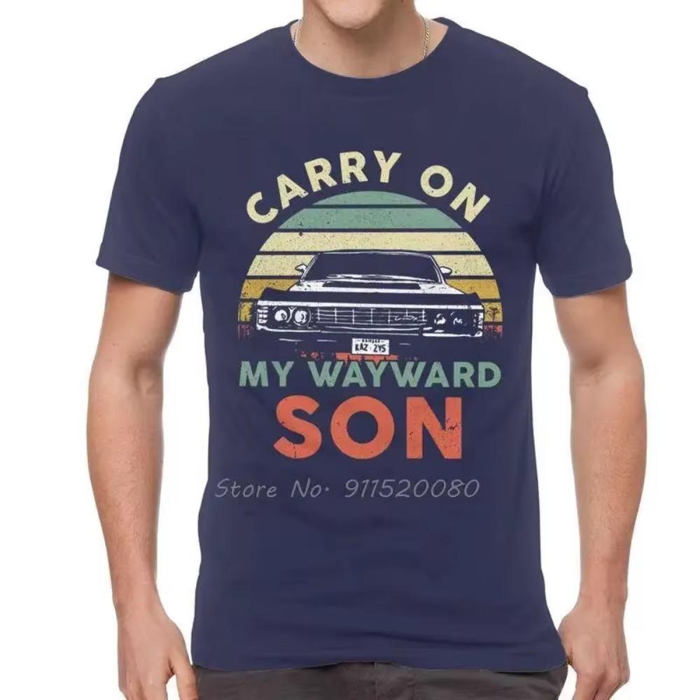 Retro Carry On My Wayward Son T-Shirt Tshirt Drama TV Supernatura Tees Oversized Unisex Tops Streetwear Men's Clothing
