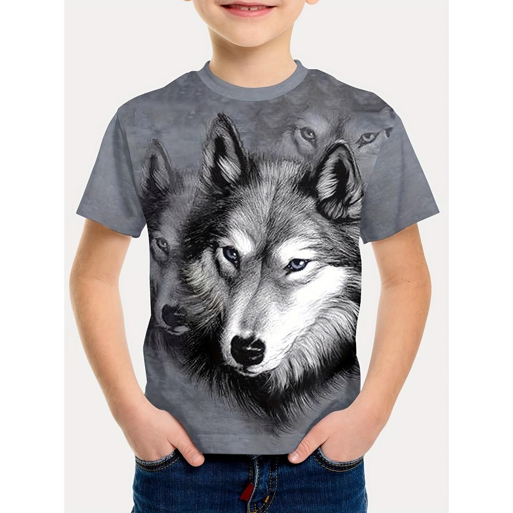 Children's Clothing Boys Tshirt Short Sleeve Cool 3D Wolf Print Kids Summer Clothes