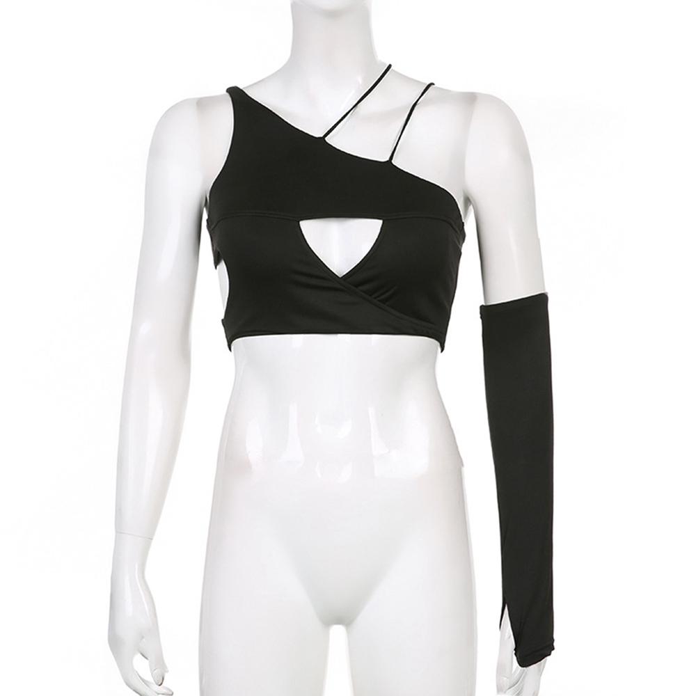 Y2K Style Women's One Shoulder Hollow Out Tank Top With Single Sleevelet Personality Solid Color Sexy Nightclub Cropped Top