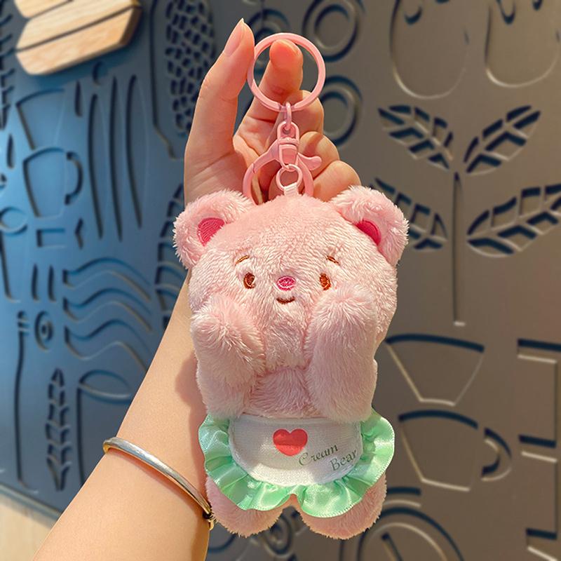 Creative Cartoon Butter Bear Plush Toys Keychain Backpack Pendant Cute Bear Soft Stuffed Dolls Car Keyring Bag Accessories Gifts