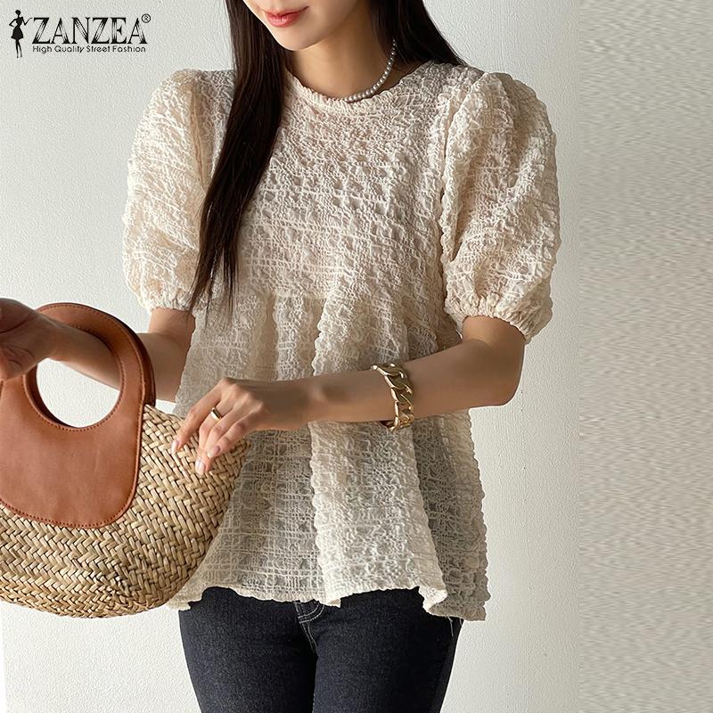 

ZANZEA Женские повседневные блузки с коротким рукавом с коротким рукавом ZANZEA