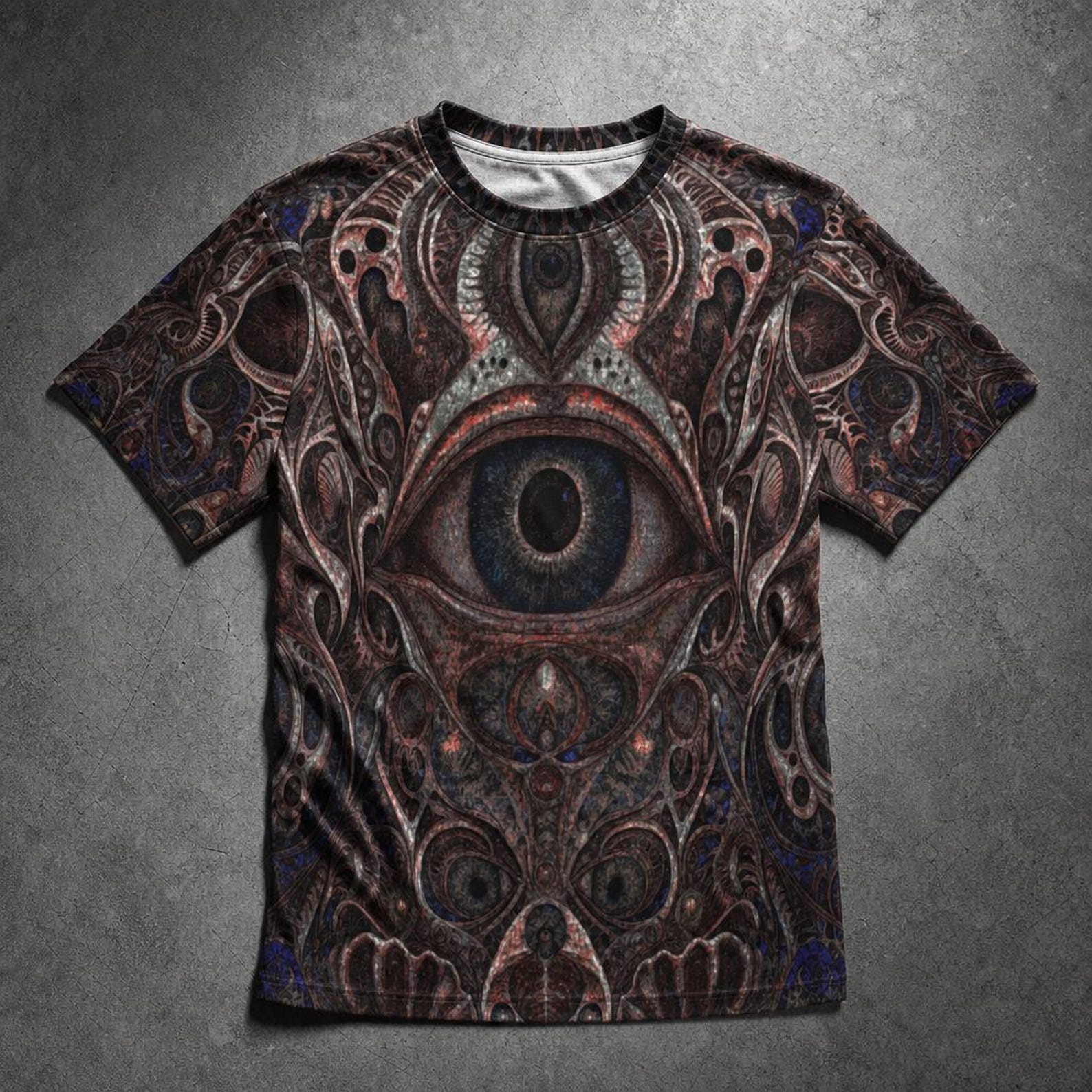 Biomechanical Third Eye T-Shirt, Sacred Geometry Bio Horror, Alex Grey Style, HR Giger Print S