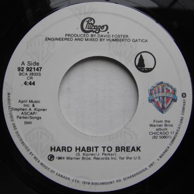 7-Zoll Schallplatte CHICAGO - Hard Habit To Break 9292147 Warner Bros. Re 1984 Kanada Rock Gebraucht
