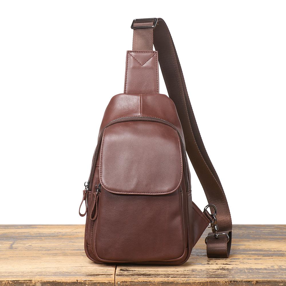Leather Shoulder Bag, New Top Layer Cowhide Crossbody Bag, Casual Chest Bag, Men's Portable Multifunctional Bag