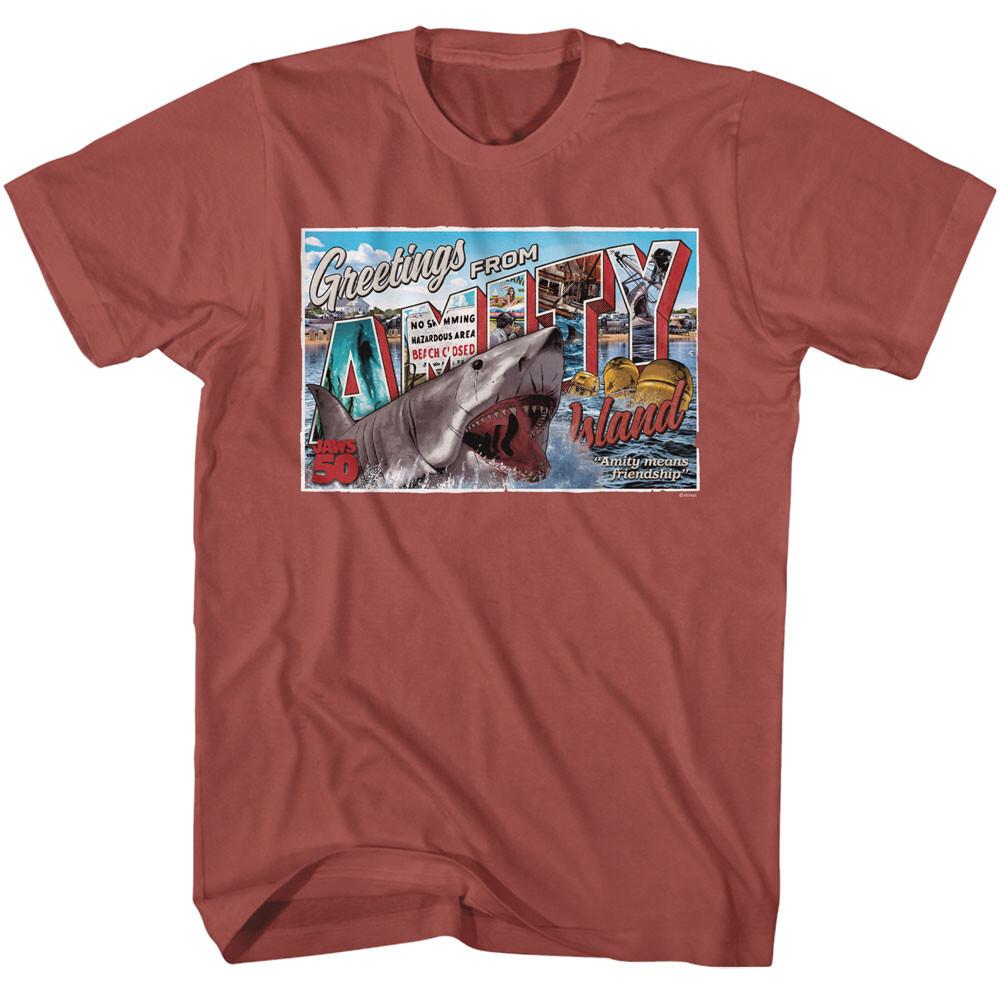 Jaws 70 Movie Greetings From Amity Island 50 Years Post Card Men T Shirt L