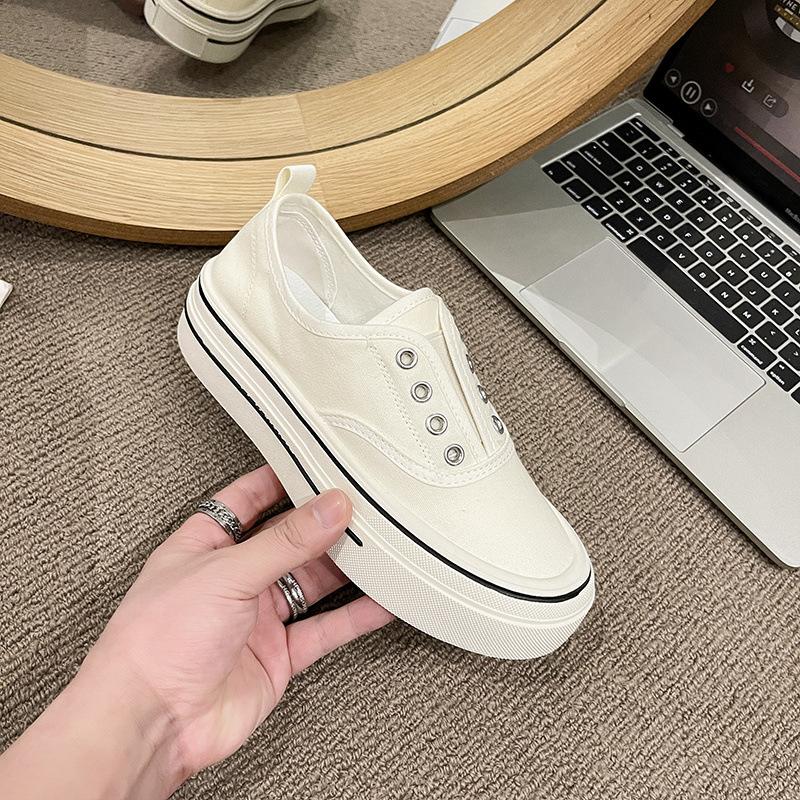 [Non-slip and wear-resistant] Thick-soled elastic one-pedal canvas shoes 2025 summer new versatile breathable casual and lightweight