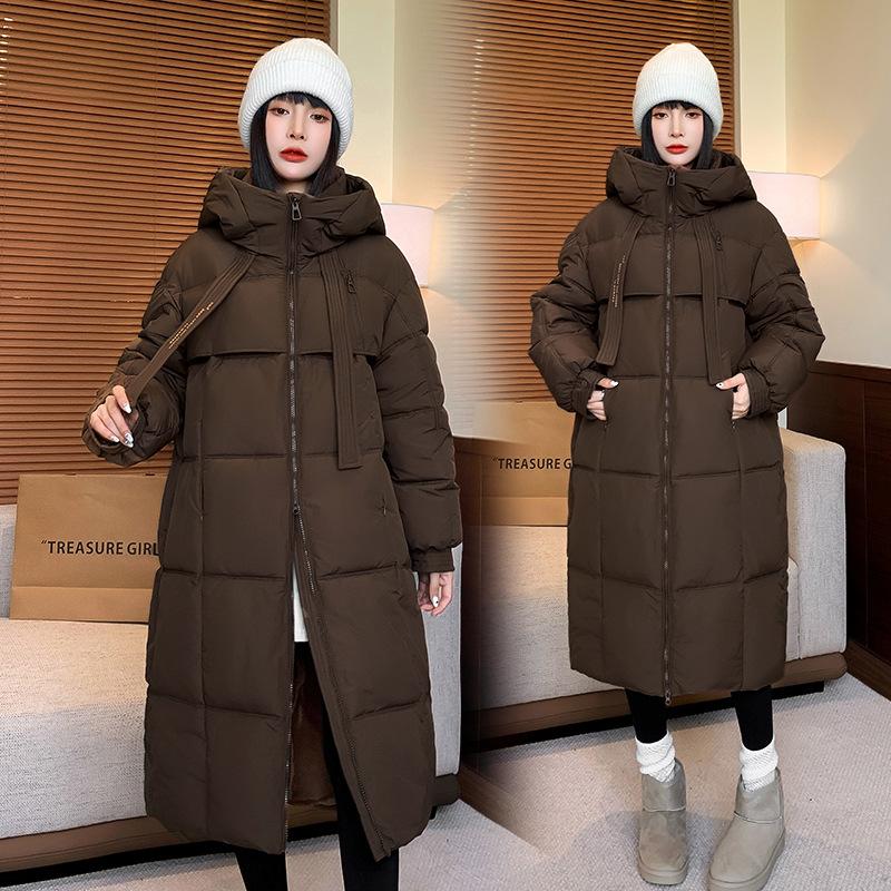 European station thickened down cotton jacket women's long over-the-knee Korean loose padded jacket new for winter 2025