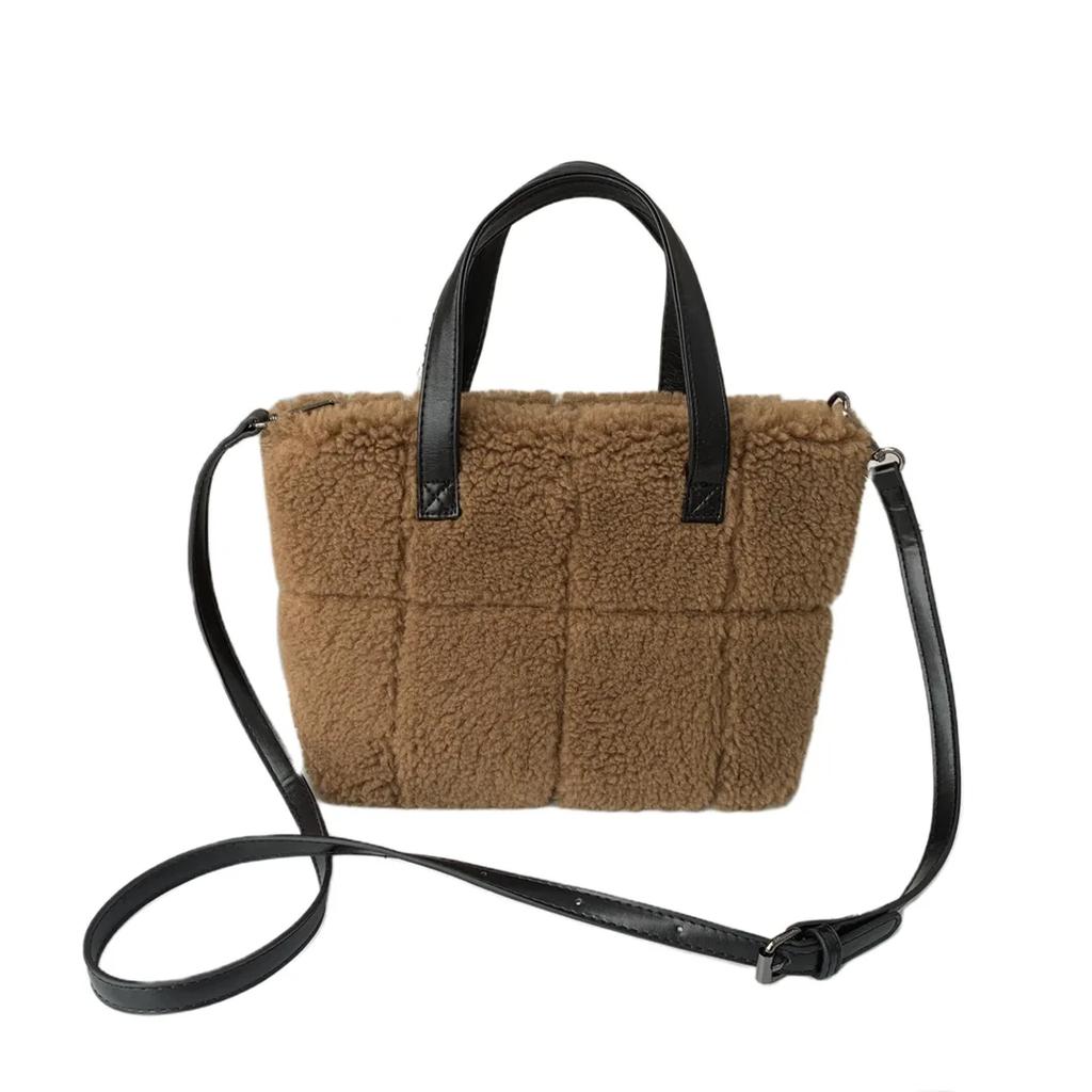 Furry Plaid Women's Handbags Winter Faux Fur Ladies Shoulder Crossbody Bags Fashion Soft Plush Tote Bag Purses for Female